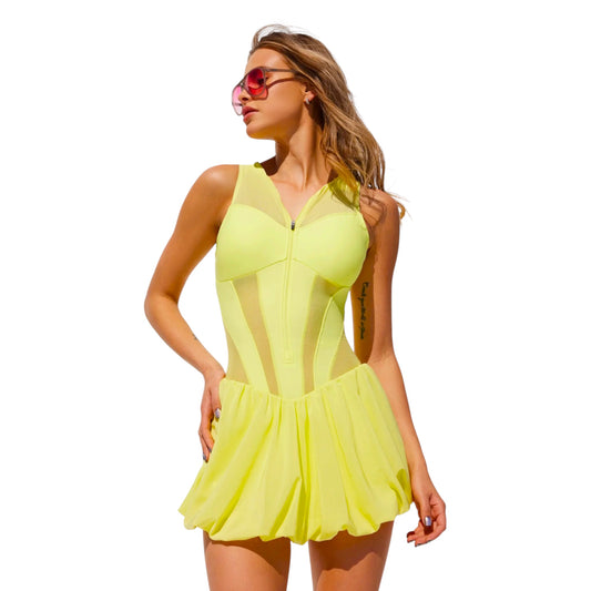 coming soon! ROME 'JORJA' MESH BUBBLE DRESS | FRESH YELLOW