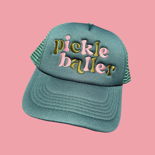 Embroidered "pickle baller" Trucker Hat | Green