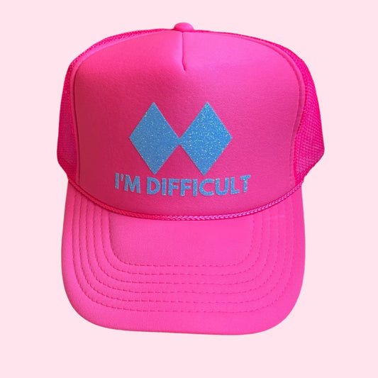 HAT SALE!  I'm Difficult Trucker Hat | Hot Pink with Blue glitter