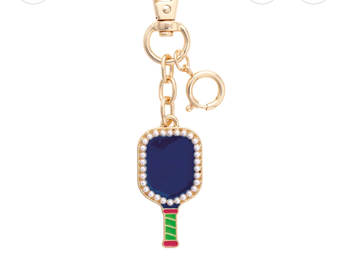 Pearl Studded Pickleball Paddle Bag Charm | navy