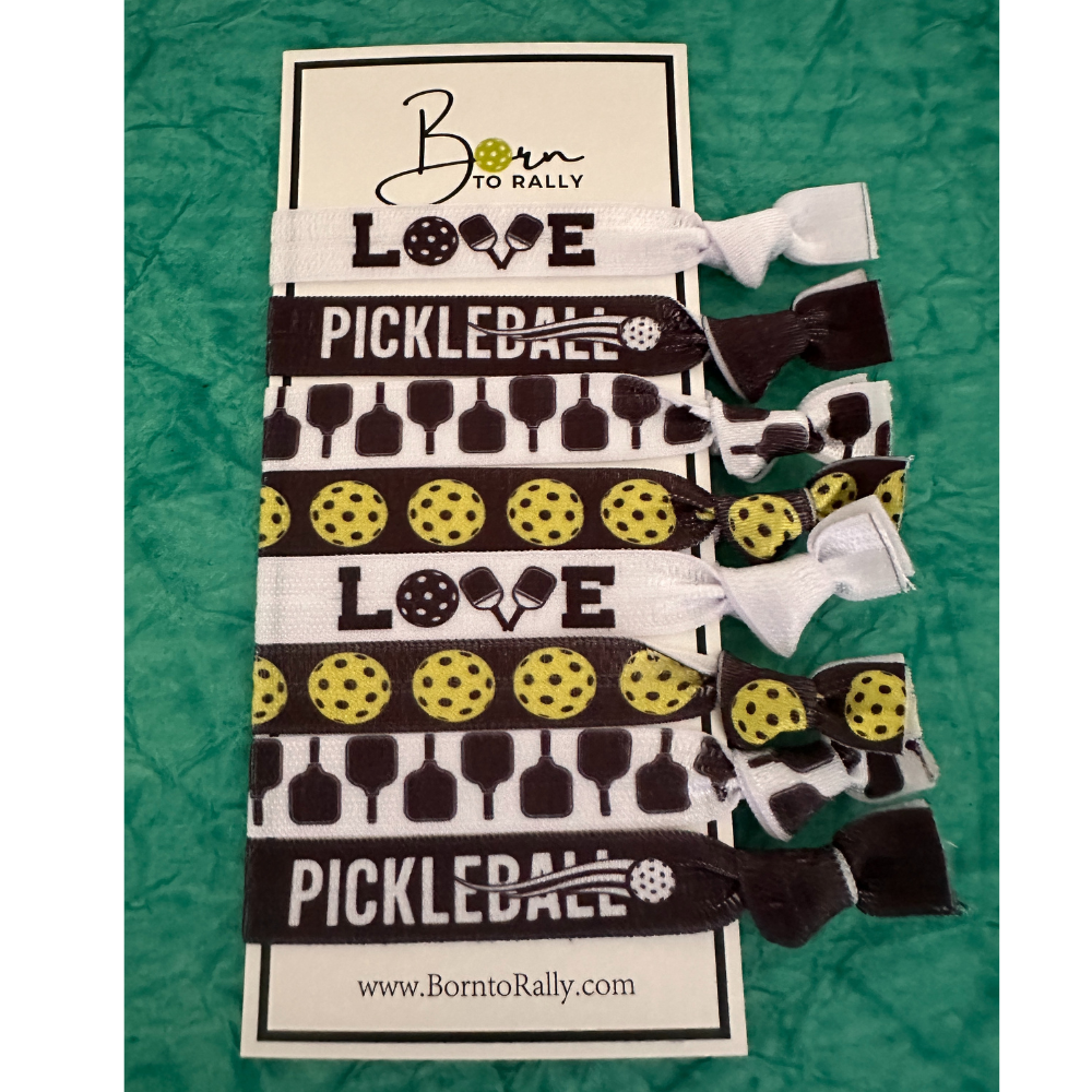 Pickleball Love Hair Ties | black + white + yellow