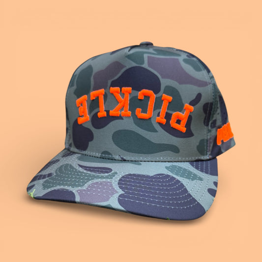 PICKLE Hunter Hat | green camo + orange