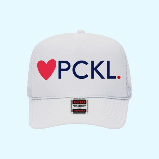 Heart PCKL High Profile Pickleball Trucker Hat | White