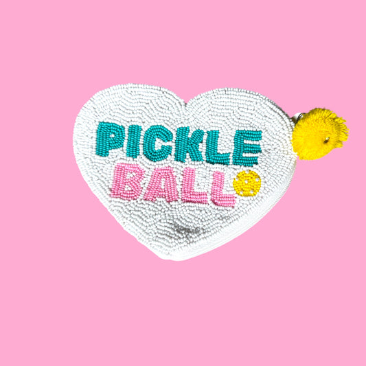 SUPER SALE!!  Heart Shaped Pickleball Beaded Coin Pouch