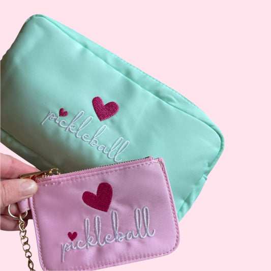 GIFT BUNDLE!  Pickleball Nylon Zip Mint Green Pouch + Pink Coin Purse