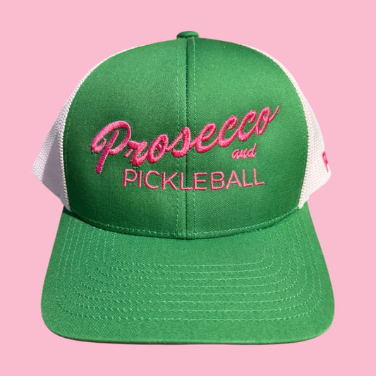 Prosecco and Pickleball Hat | green + hot pink