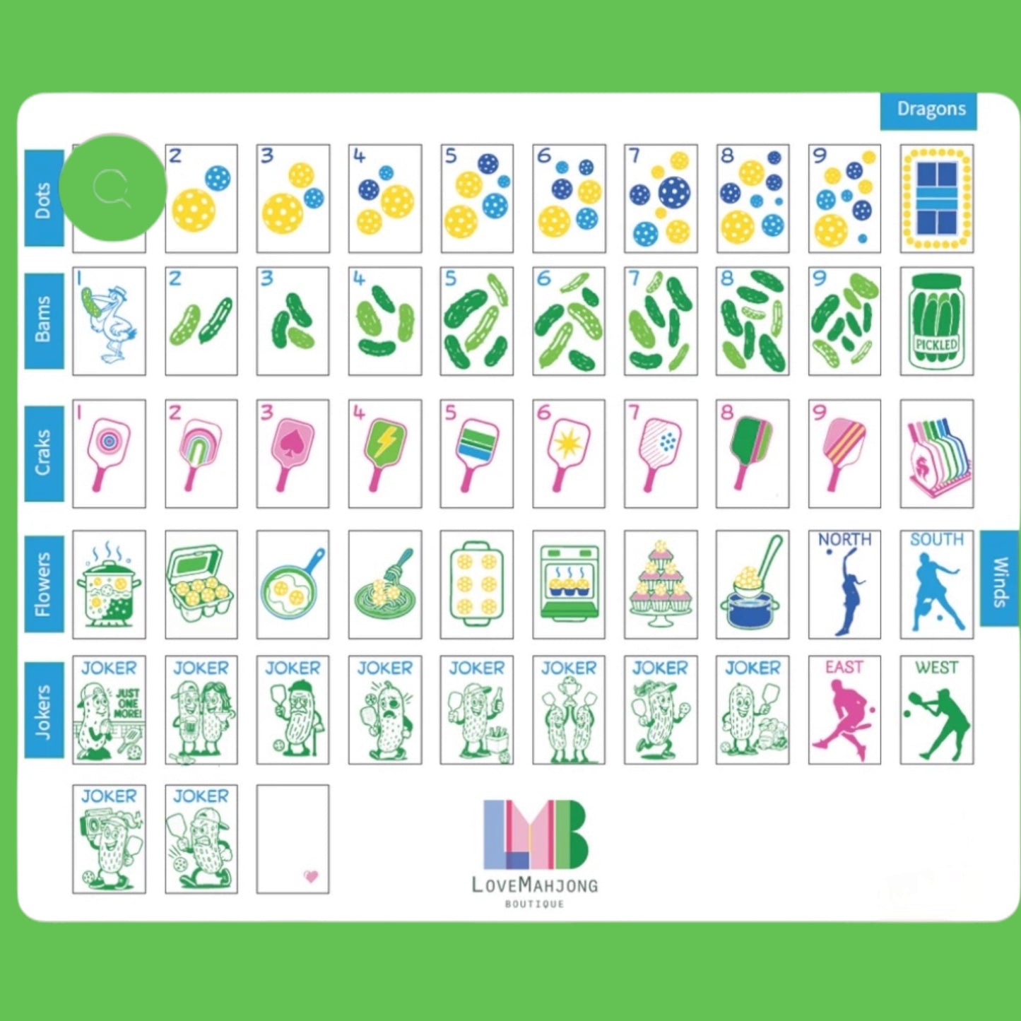 American Pickleball Mahjong Set | vibrant colors