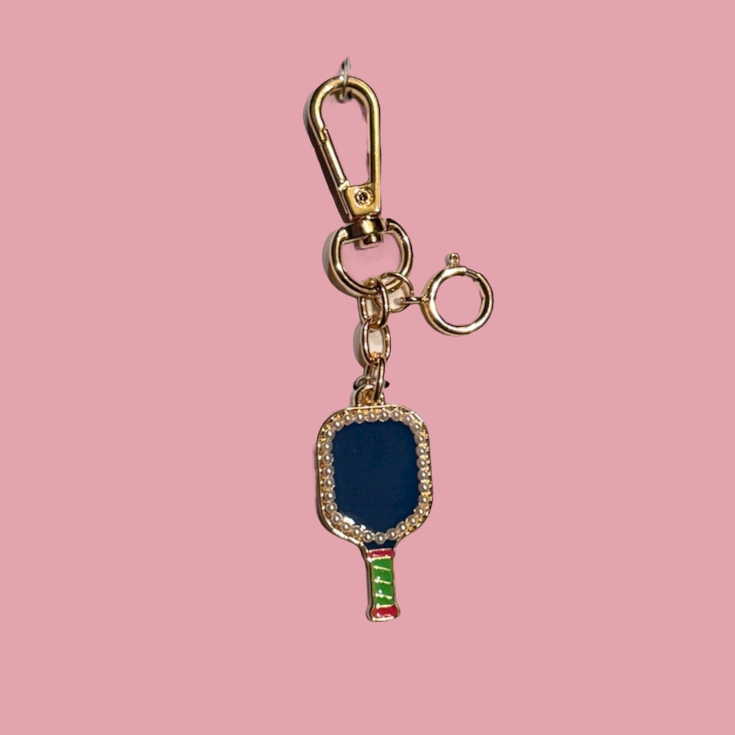 Pearl Studded Pickleball Paddle Bag Charm | navy