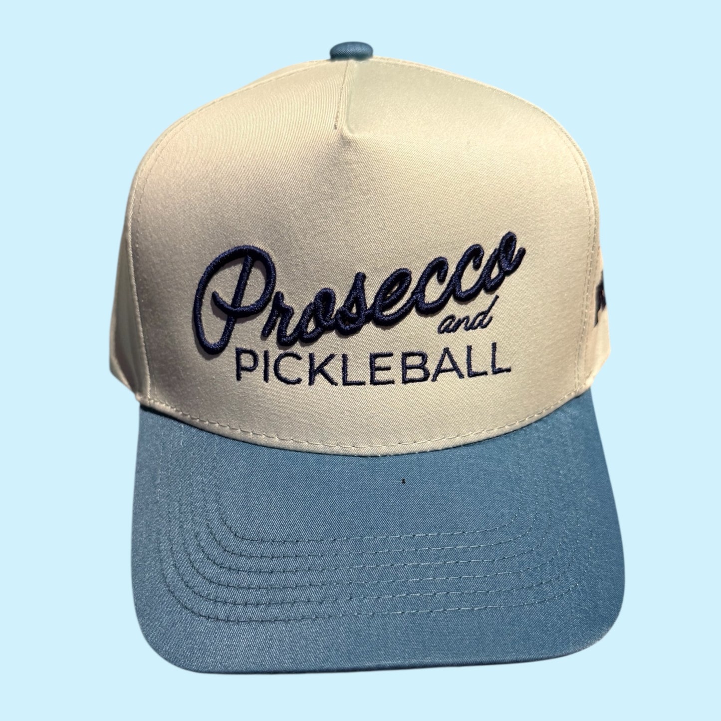 Prosecco and Pickleball Hat | deep blue + blue + creamy white