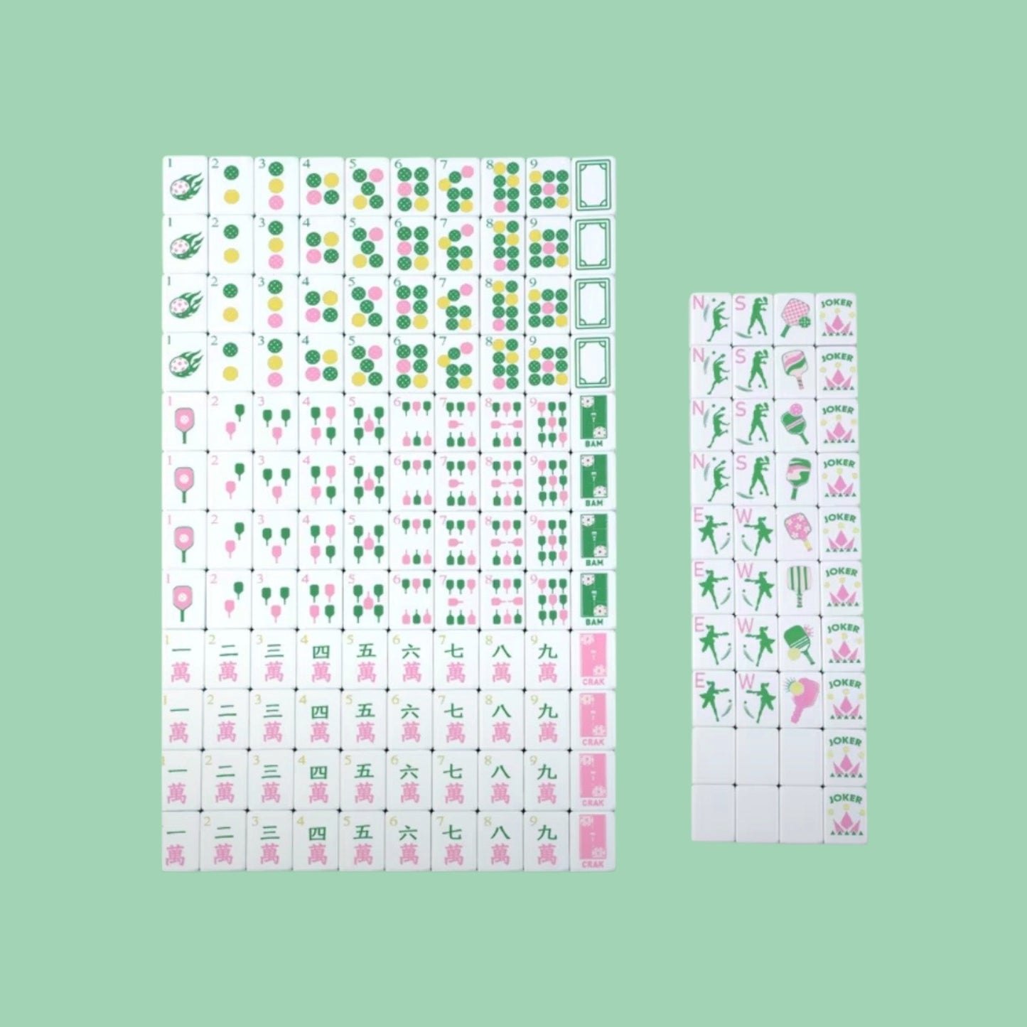 American Pickleball Mahjong Set | pink + green