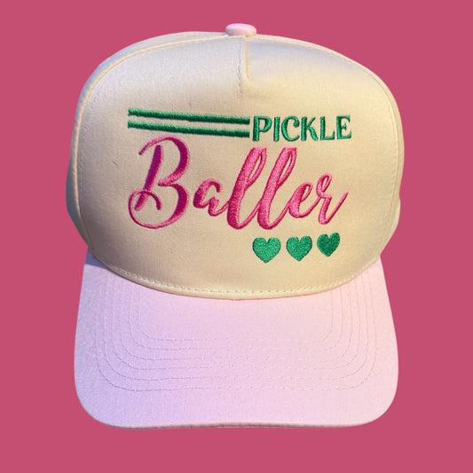 Pickle Baller Hat | creamy white + bubblegum pink