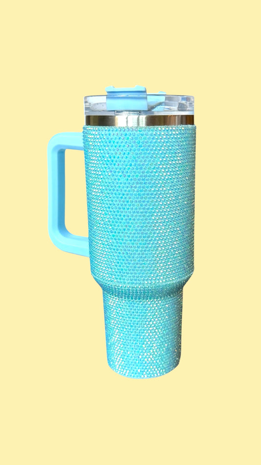 40oz Stainless Tumbler | blue rhinestones
