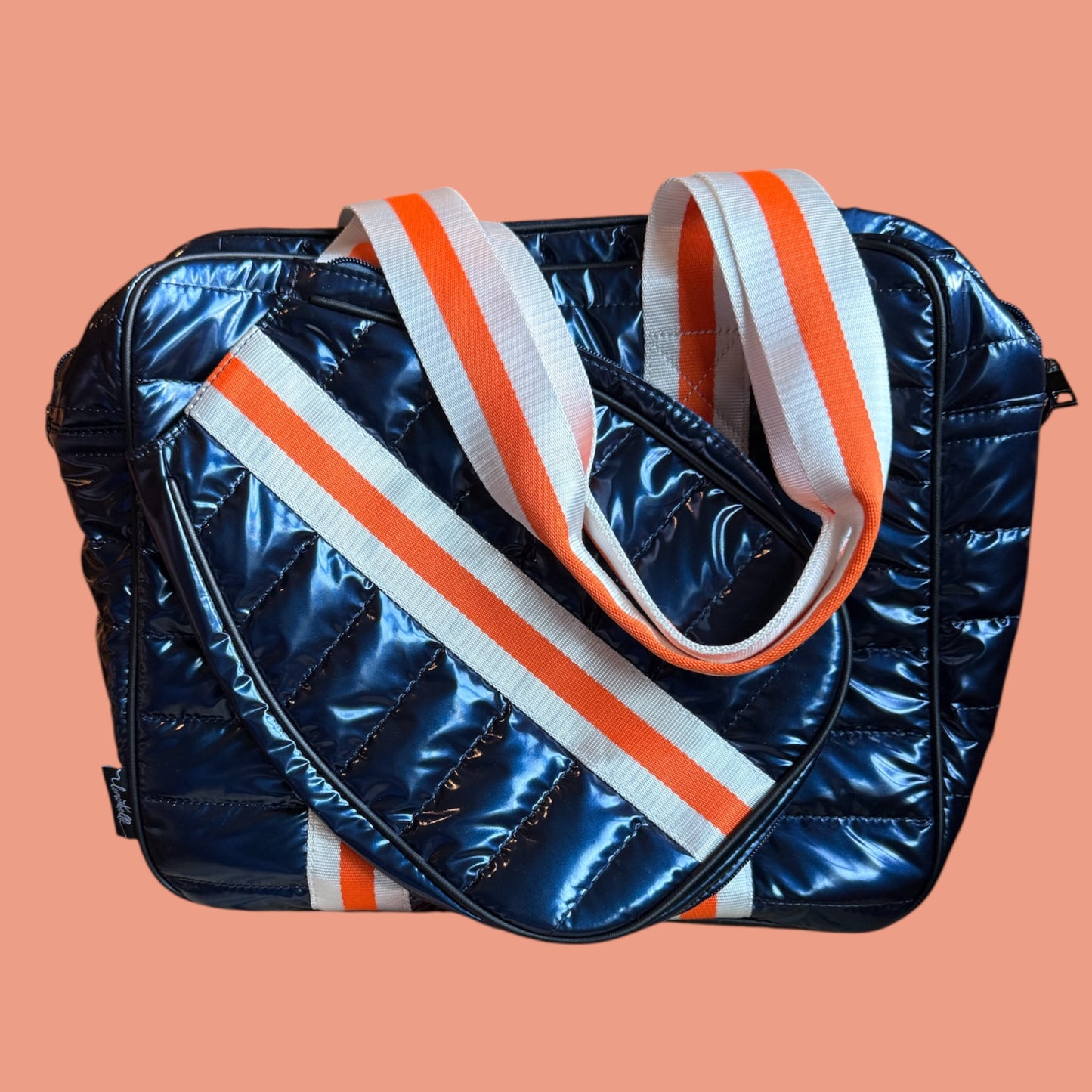 SUPER SALE!  "The OG" Pickleball Puffer Tote | Shiny Navy Blue + Orange + White
