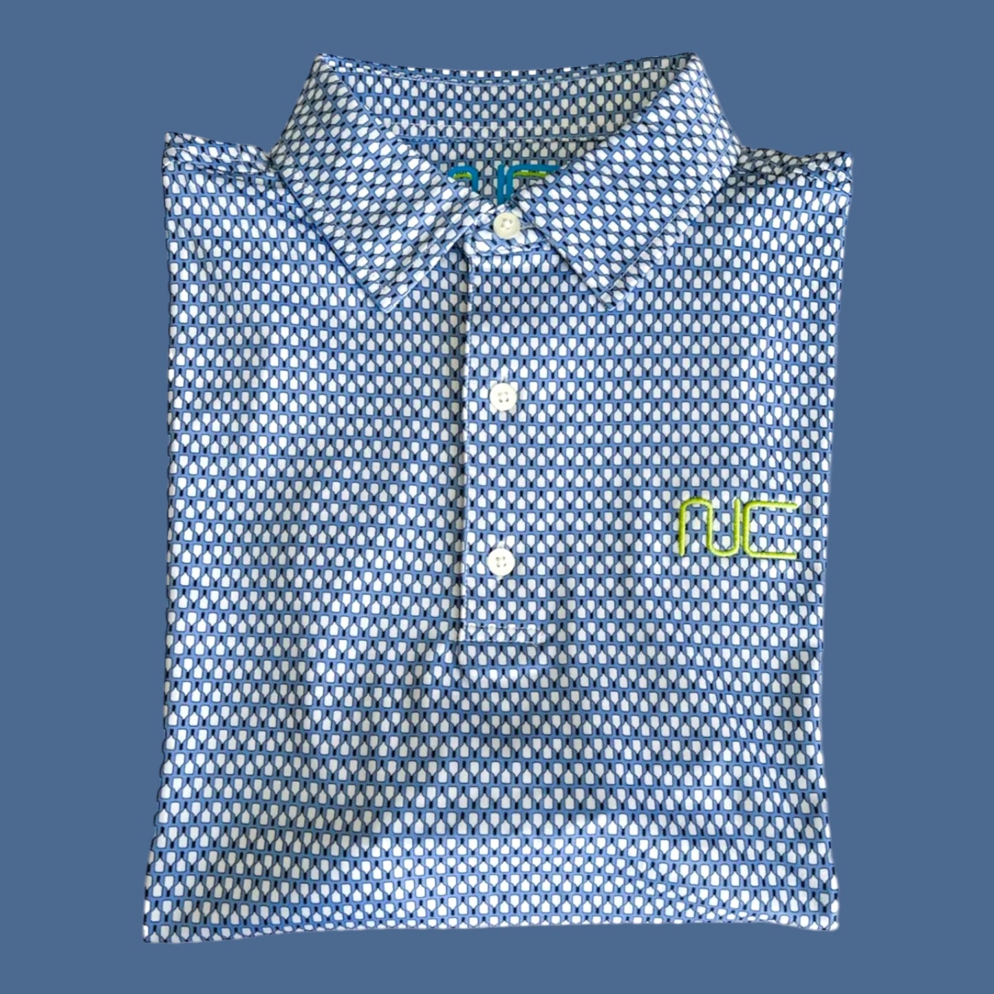 IN STORE ONLY! Performance Polo | blue + paddle pattern