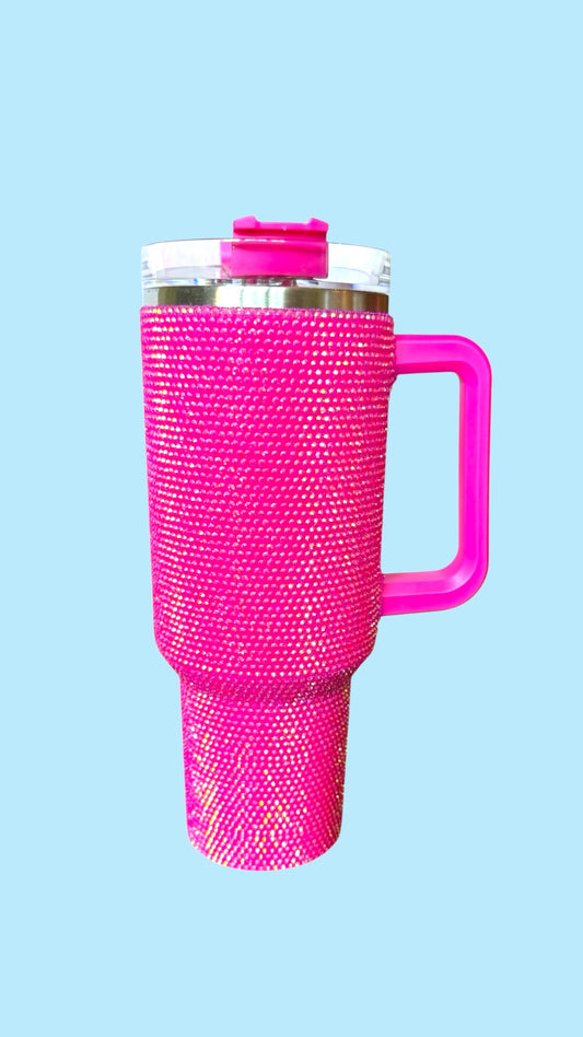 40oz Stainless Tumbler | hot pink rhinestones
