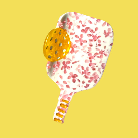 Pickleball Paddle Hair Claw | Pink Flowers