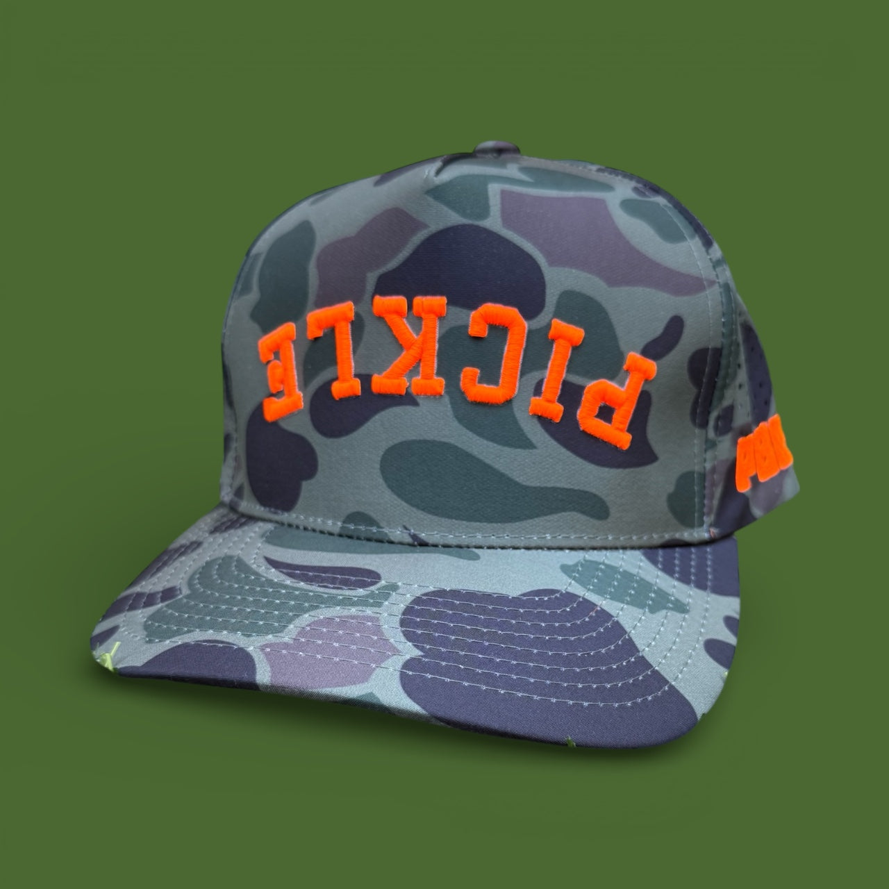 PICKLE Hunter Hat | green camo + orange
