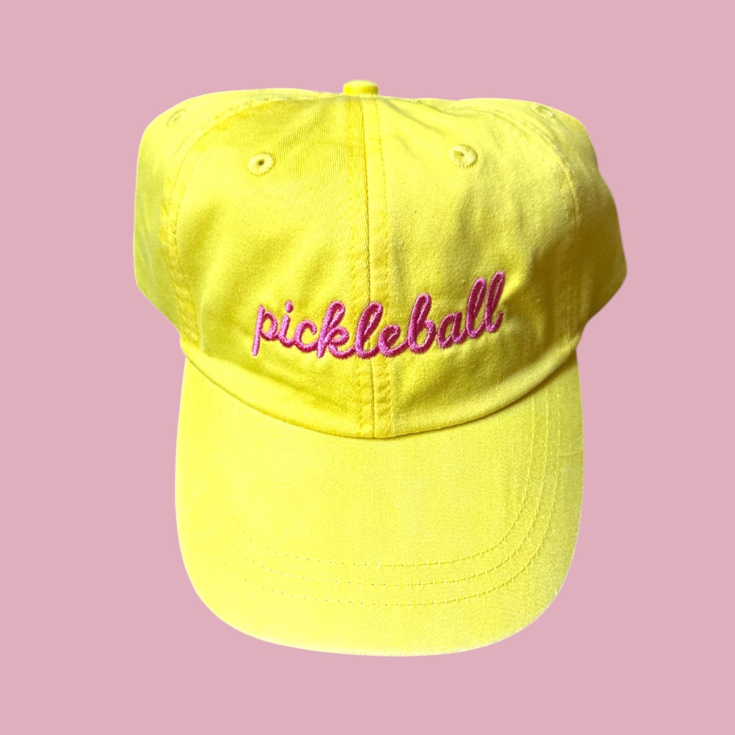 Embroidered Yellow Hat | pickleball in pink
