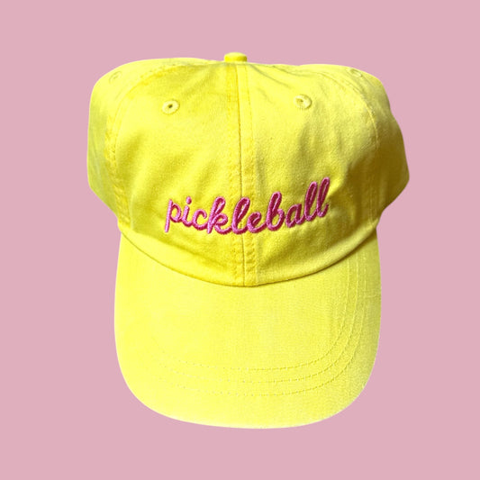 Embroidered Yellow Hat | pickleball in pink