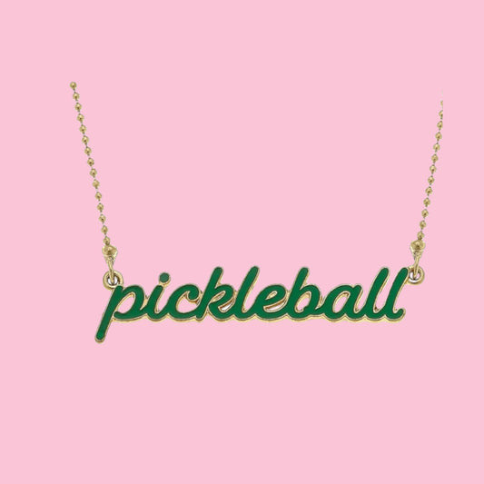 Pickleball Necklace | Enamel Script |Green