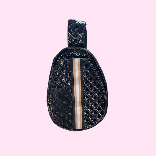 Puffer Sling Bag | Black Shiny with Gold stripes