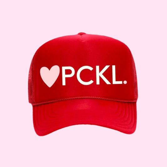 Heart PCKL High Profile Pickleball Trucker Hat | Red