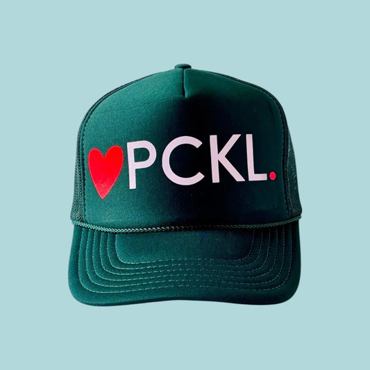 Heart PCKL High Profile Pickleball Trucker Hat | Dark Green