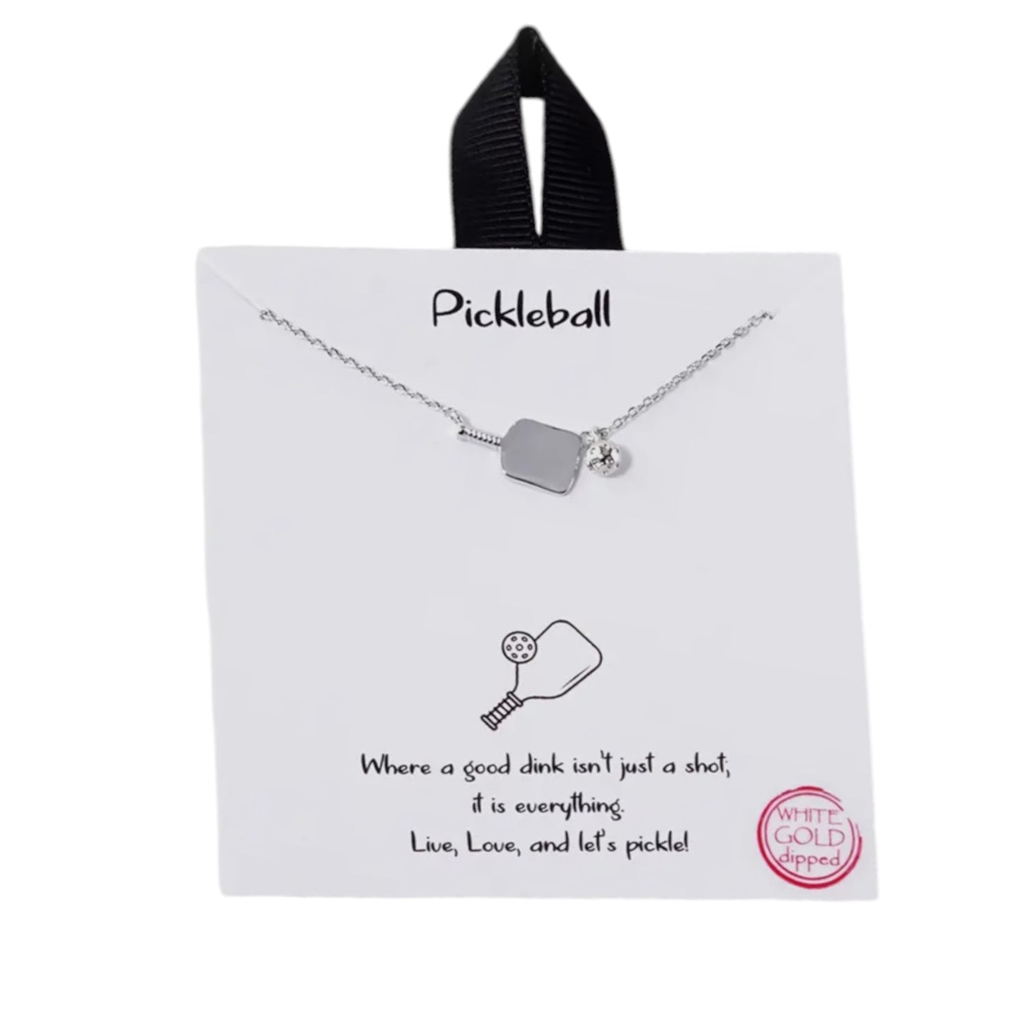 Pickleball Paddle Necklace | White Gold Dipped