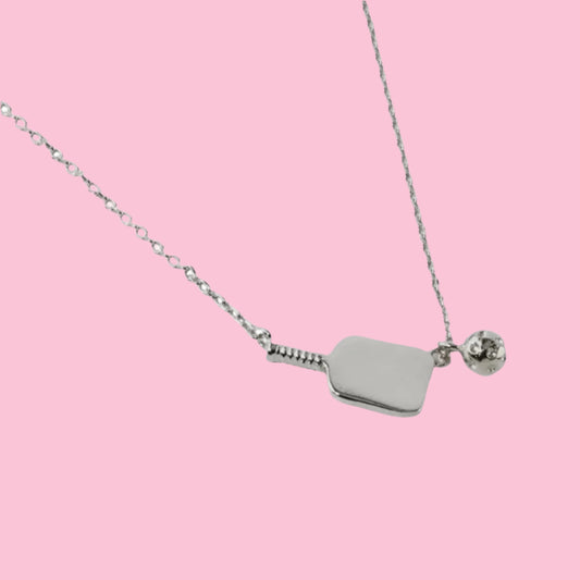 Pickleball Paddle Necklace | White Gold Dipped