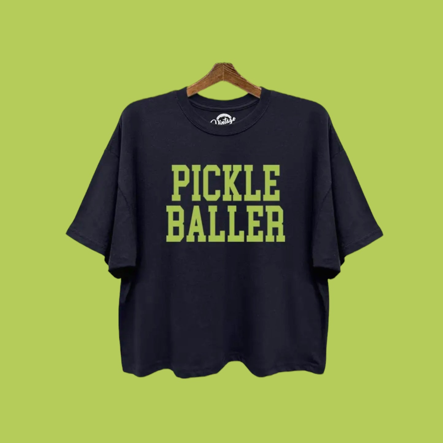 PICKLE BALLER Boxy Crop Top | Black with Lime Green