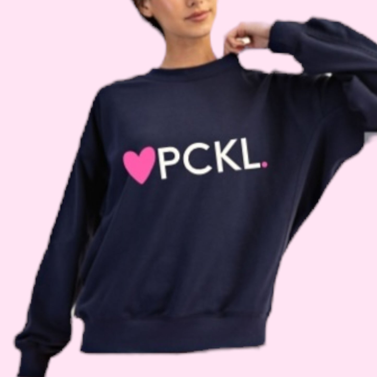 Rib Inset Heart PCKL Terry Crewneck Sweatshirt | Navy
