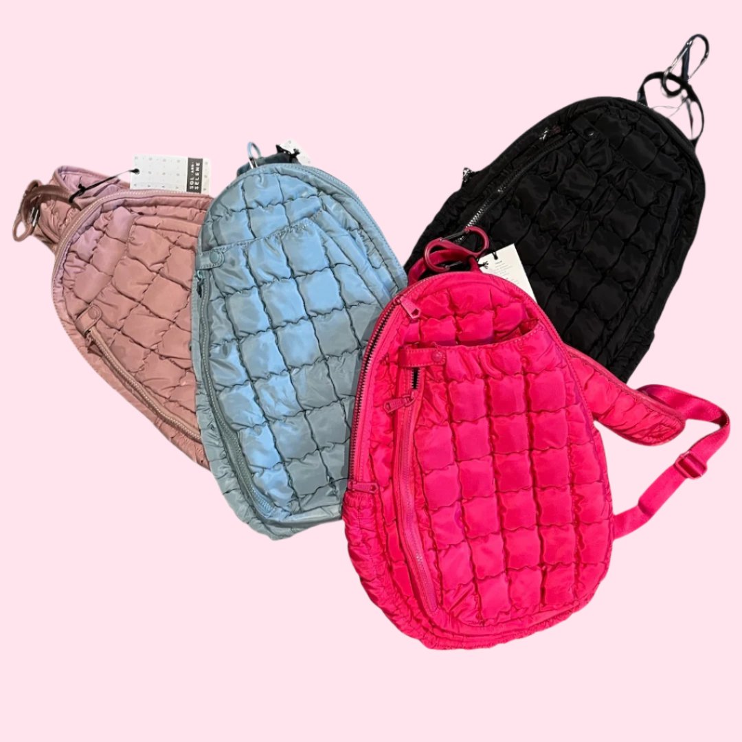 Quilted Puffer Pickleball Sling Bag | Rose