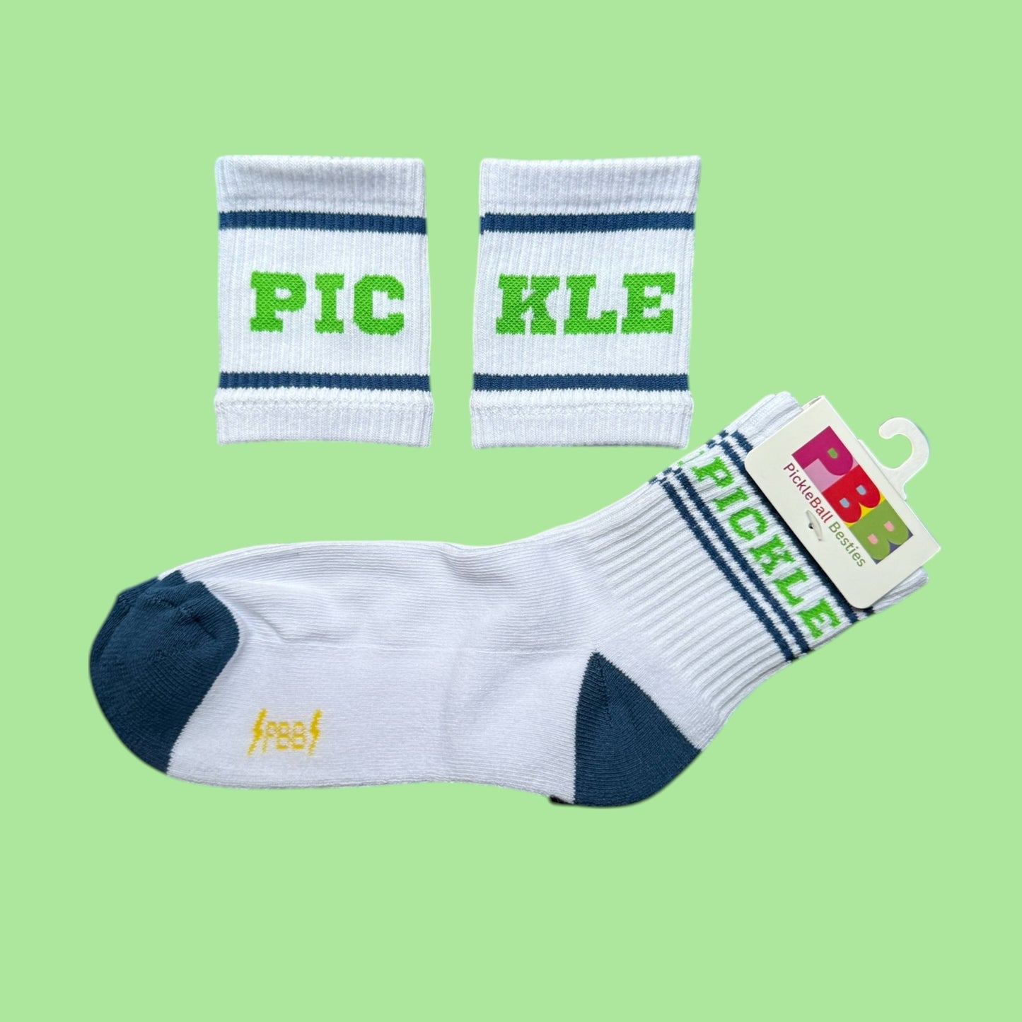 Pickle Fun Socks | white + green + navy | short