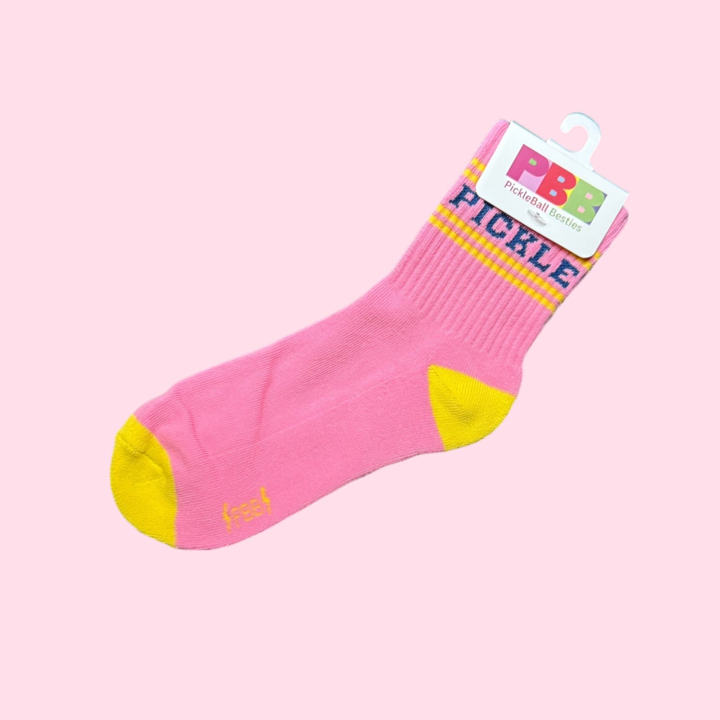 Pickle Fun Socks | pink + navy + yellow | short