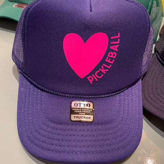 Heart Pickleball Trucker Hat - Navy with Hot Pink Heart