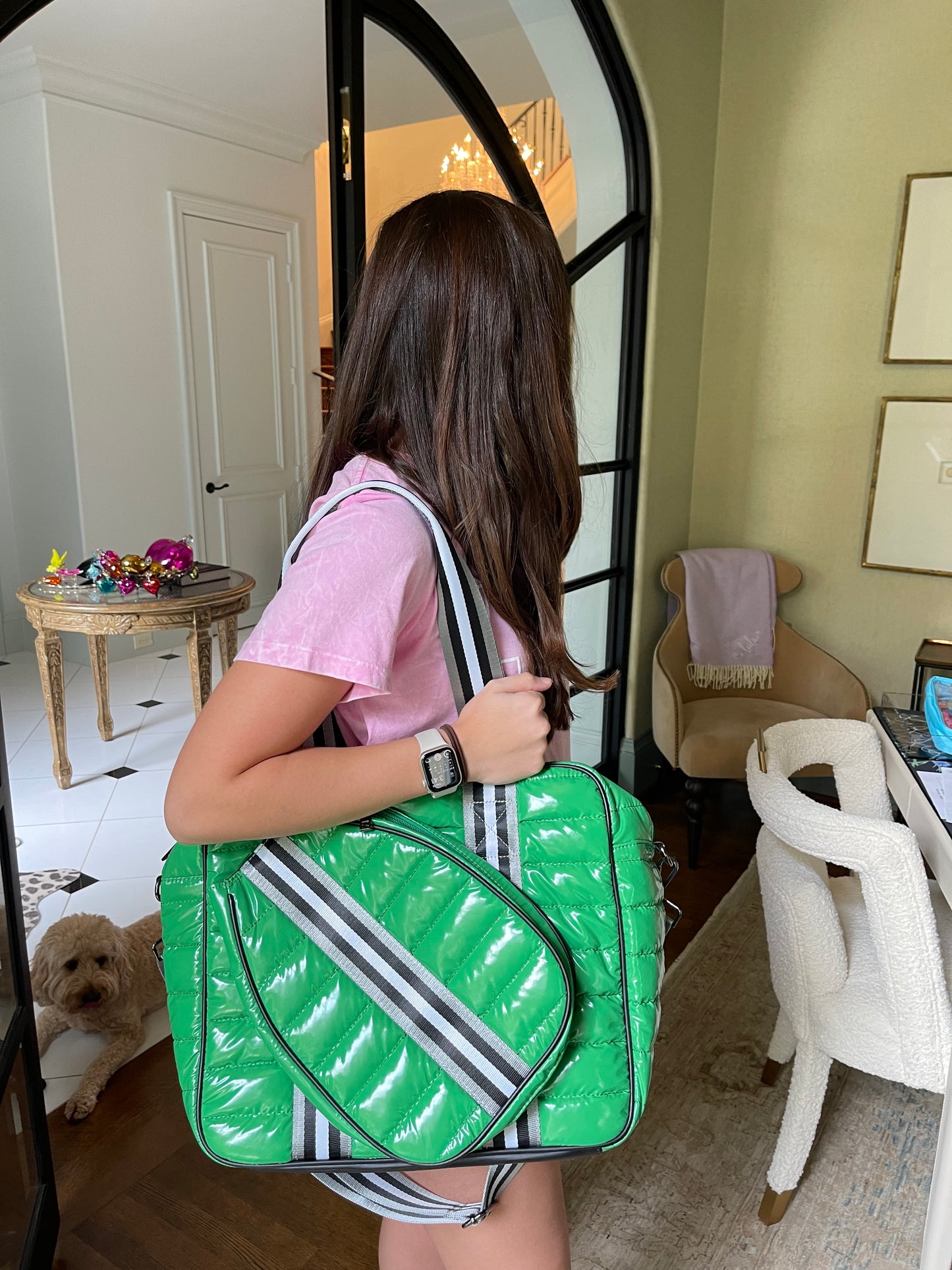 "The OG" Pickleball Puffer Tote | Green + Black Stripe