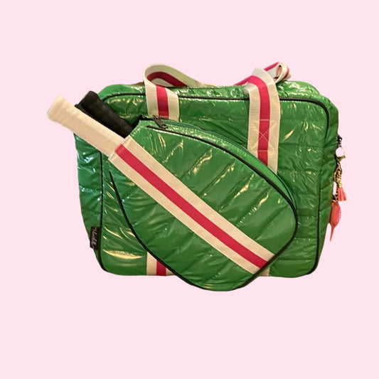 "THE OG" Pickleball Puffer Tote | Green + Pink Stripe