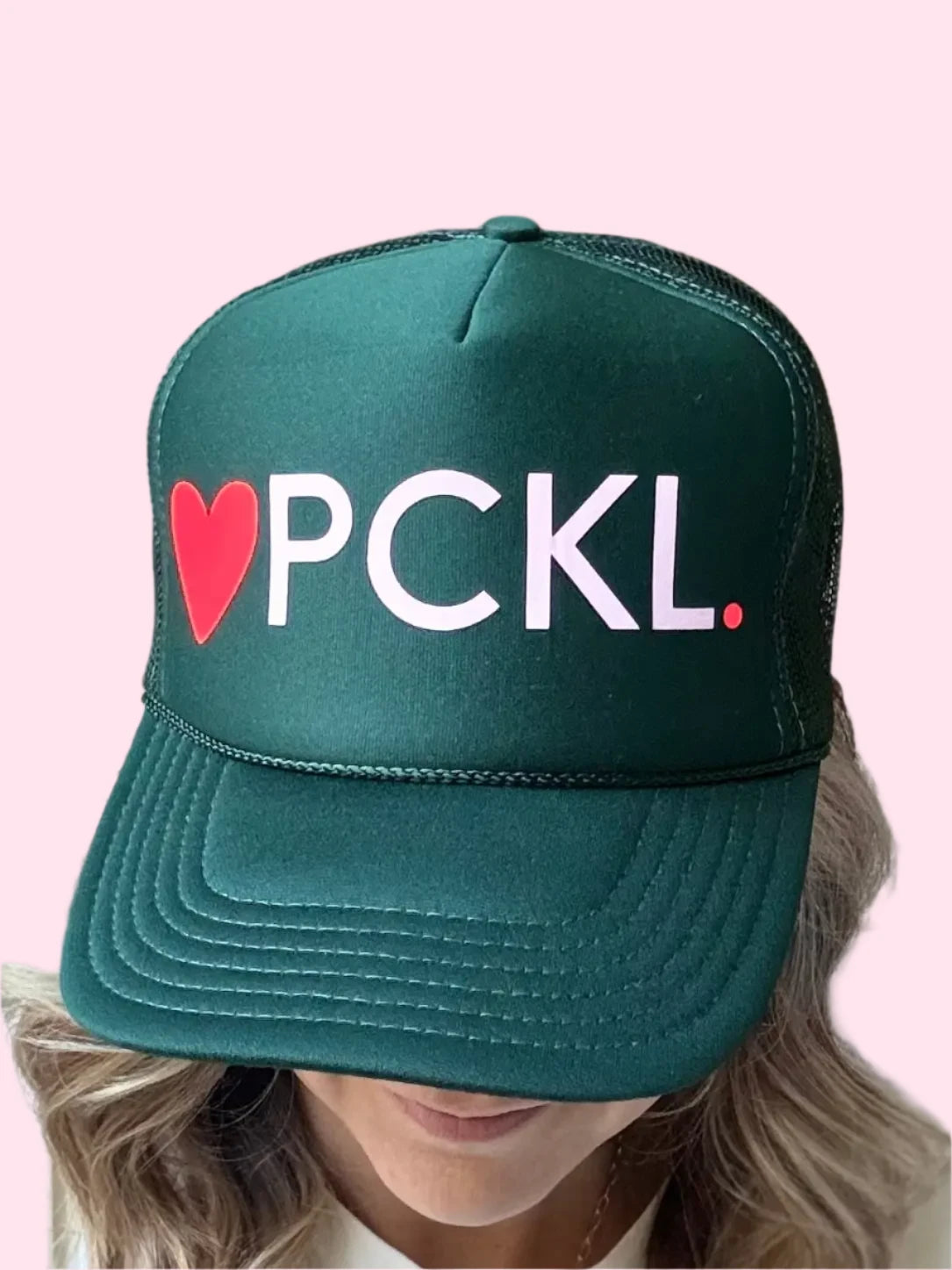 Heart PCKL High Profile Pickleball Trucker Hat | Dark Green