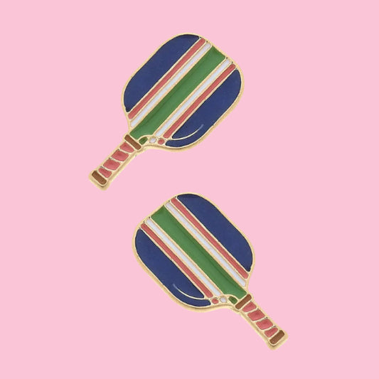 Ellie Pickleball Paddle Stud Earrings in Blue