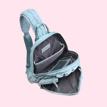 Quilted Puffer Pickleball Sling Bag | Sky Blue