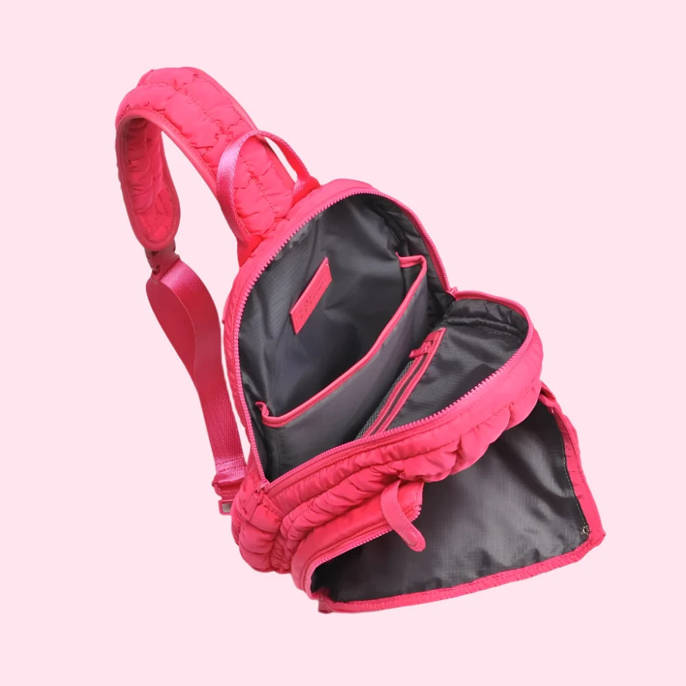 Quilted Puffer Pickleball Sling Bag | Hot Pink