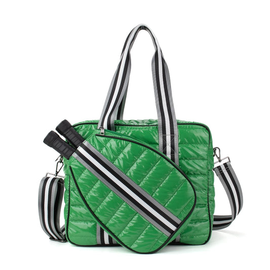 "The OG" Pickleball Puffer Tote | Green + Black Stripe