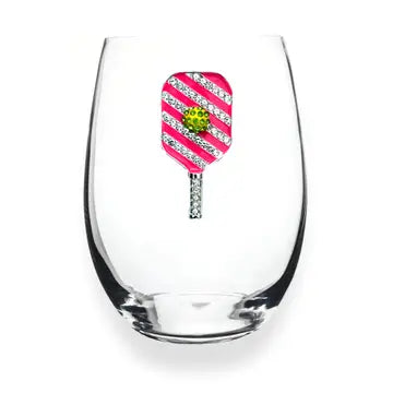 IN STORE ONLY! Pickleball Jeweled Stemless Wine Glass