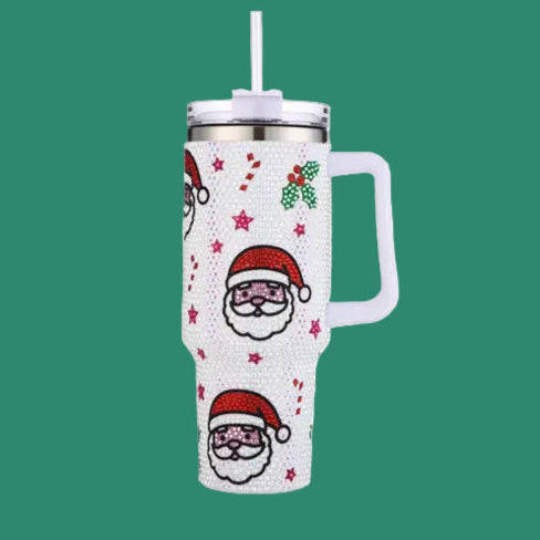 COMING SOON! 40oz Santa Claus Blingy Tumbler Cup | white