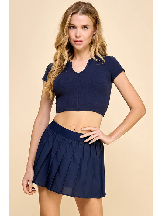 Split Neckline Athletic Crop Top | Navy Blue
