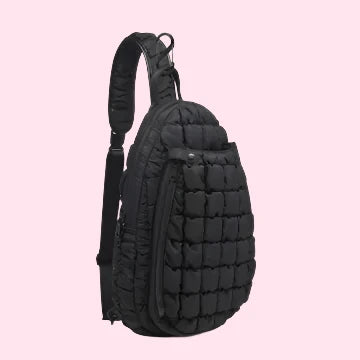 Quilted Puffer Pickleball Sling Bag | Black