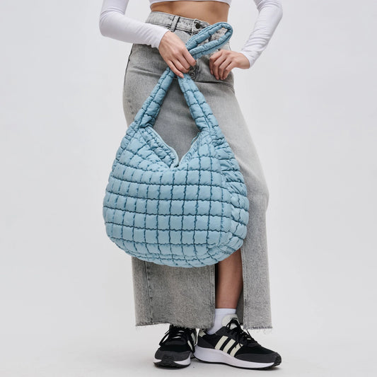 Quilted Puffer Hobo Bag | Sky Blue