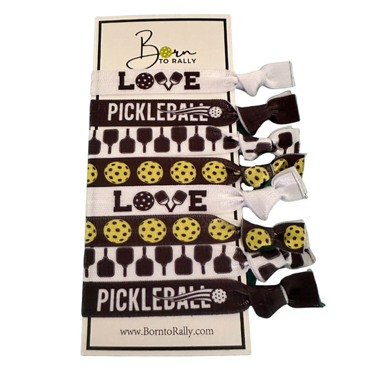 Pickleball Love Hair Ties | black + white + yellow